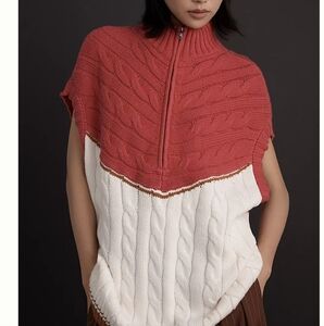 Anthropologie Maeve Short-Sleeve Quarter-Zip Oversized Sweater